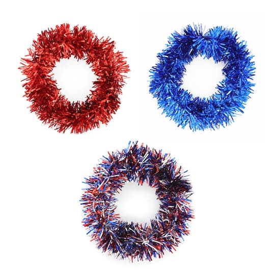 Red, White &#x26; Blue Tinsel Hair Scrunchies by Celebrate It&#x2122;, 3ct.
